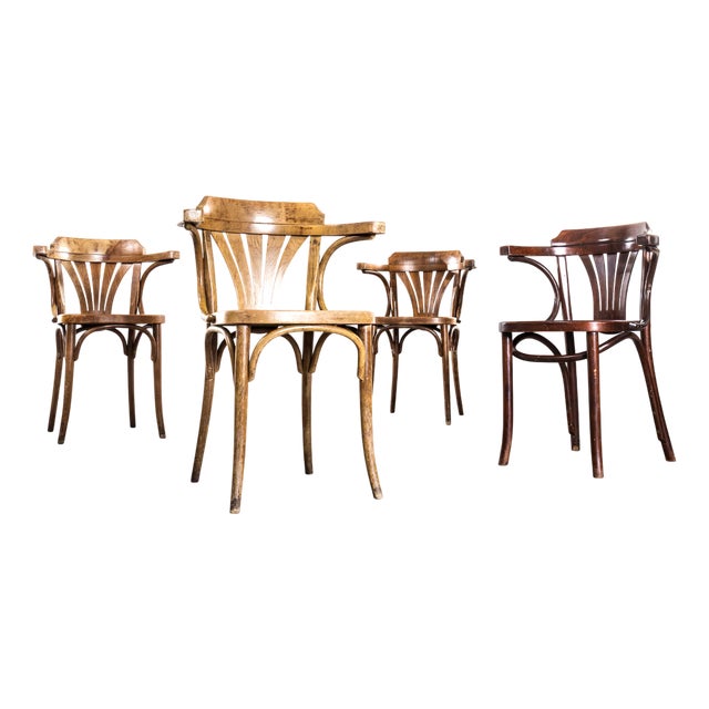 Standard Fan Back Bistro Mixed Dining Armchairs, 1950s, Set of 4 For Sale