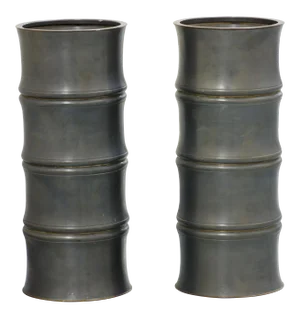 1950s Pewter Bamboo Chinoiserie Urns - a Pair