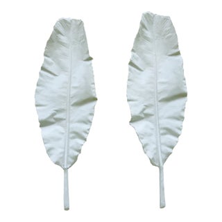 Pair of Monumental Handcrafted Plaster Banana Leaf Wall Sculptures For Sale