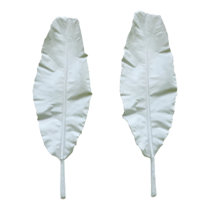 Pair of Monumental Handcrafted Plaster Banana Leaf Wall Sculptures