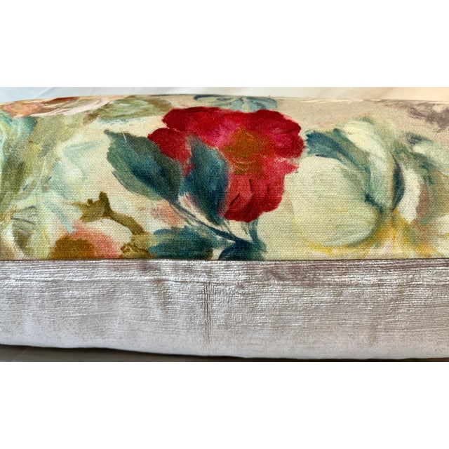 Large Bolster Pillow Decorated With a Colorful Vintage Heirloom Floral Patten Inspired by Oil Paintings of the Great Masters - Made in the U K For Sale - Image 10 of 12
