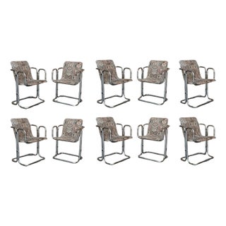 Set of 10 Mid-century Chrome Chairs with Double Tubular For Sale
