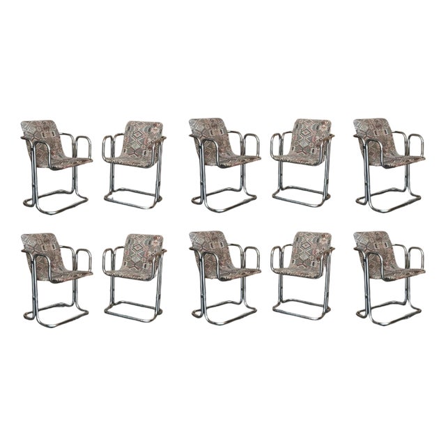 Set of 10 Mid-century Chrome Chairs with Double Tubular For Sale