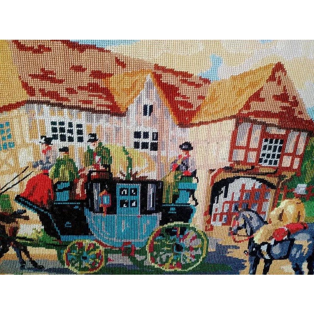 This is a stunning very large all hand crafted vintage needlepoint piece of wall art. The needlepoint depicts the...