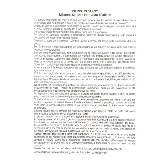 Mimmo Rotella Color silkscreen and collage on Fedrigoni Watercolor paper, 300 g. Year 1997 This work is part of the...