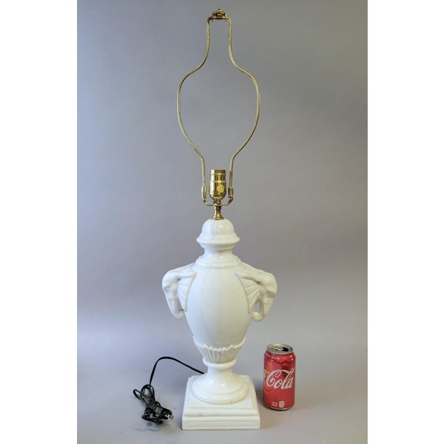 Figurative 1980s Solid White Marble Table Lamp With Carved Elephant Heads For Sale - Image 3 of 9