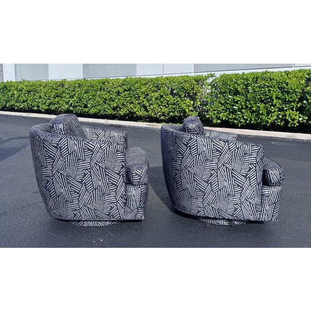 Textile Postmodern Designer Baughman Era Swivel Barrel Lounge Chairs - A Pair For Sale - Image 7 of 10