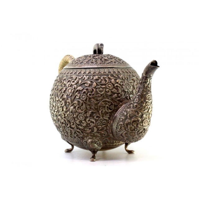 Silver Kettle with Embossed Floral and Plant Motifs For Sale - Image 4 of 11