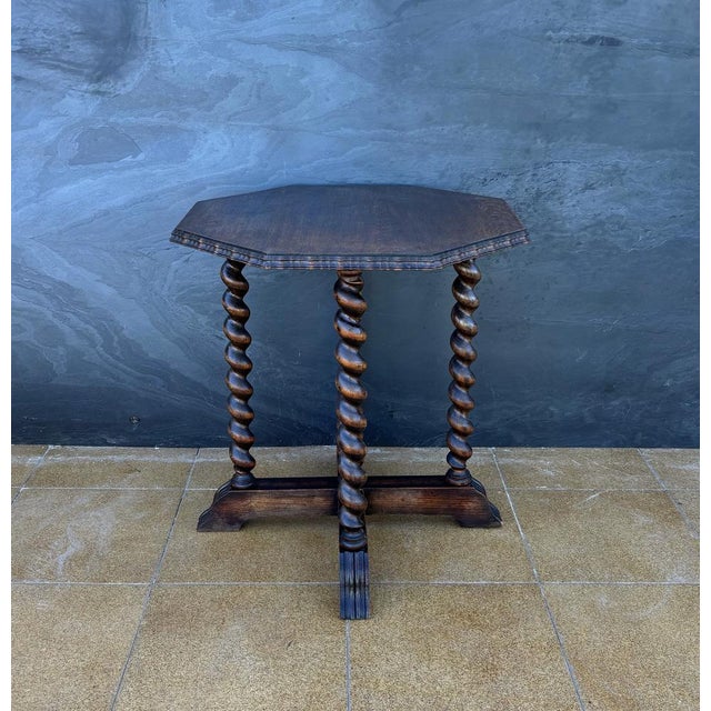Wood Vintage Octagonal Side Table, 1920 For Sale - Image 7 of 18