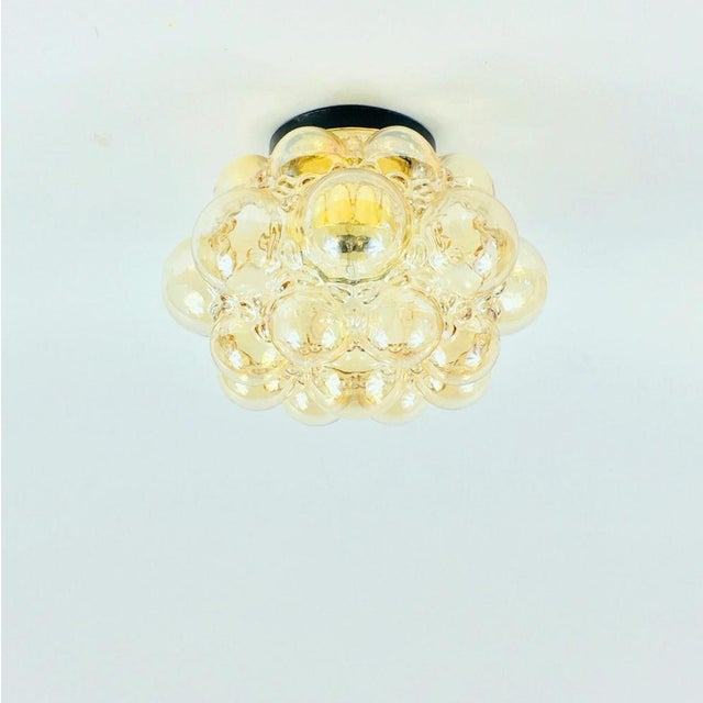 Mid-Century Amber Bubble Glass Flush Mounts by Helena Tynell for Limburg, Germany, 1970s, Set of 2 For Sale - Image 4 of 11