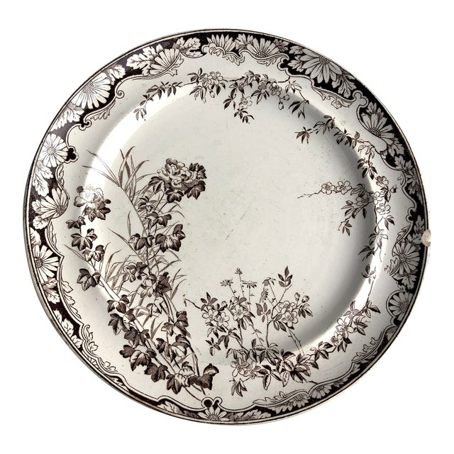 Staffordshire Brown Transferware Plate by Gj and Sons Chatsworth For Sale