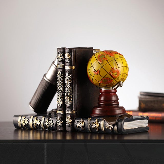 Vintage Nautical Themed Resin Bookends With Globe & Antique Books For Sale - Image 9 of 12