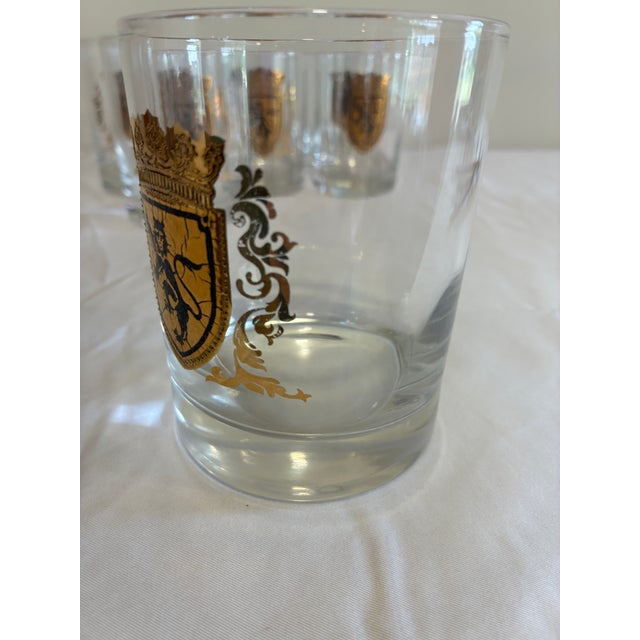 Mid 20th Century Vintage Gold Heraldic Crest Lowball Glasses, Set of 8 For Sale - Image 5 of 11