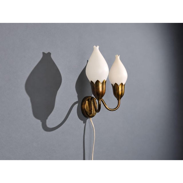 1950s 1950s Fog & Mørup, Danish Modern, Double Wall Light, Brass, Glass For Sale - Image 5 of 10