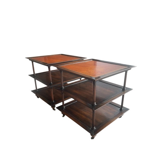 Traditional 1960s Regency Mahogany Tiered Leather Top Side Tables For Sale - Image 3 of 3