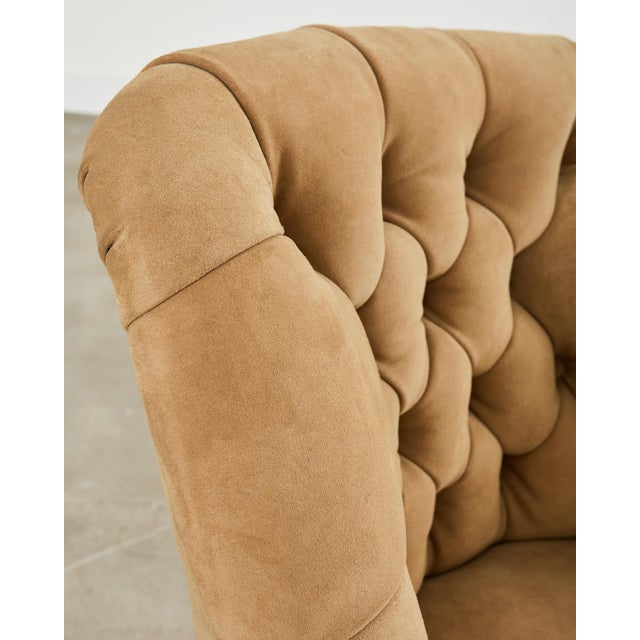 Camel Ralph Lauren Regency Style Tufted Suede Mayfair Chair For Sale - Image 8 of 17
