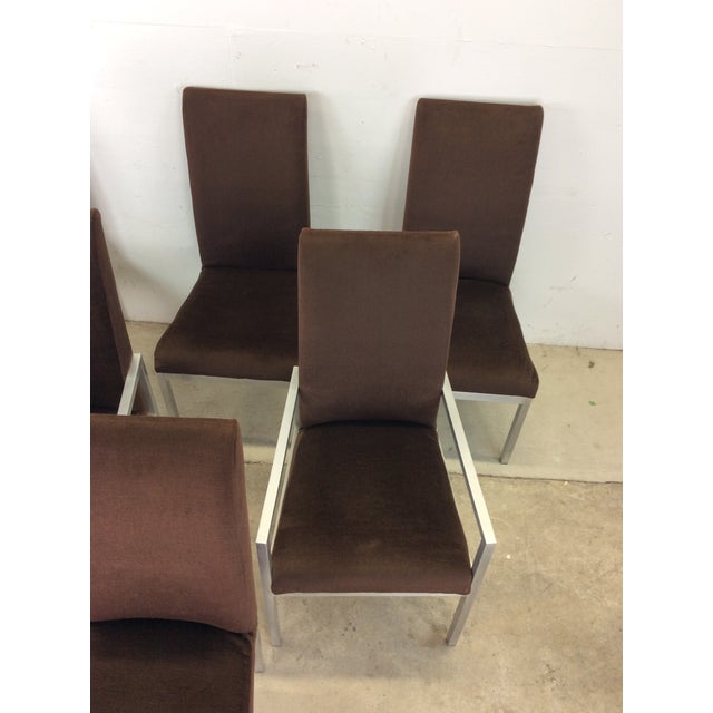 Textile Set of 6 Postmodern Dining Chairs by Milo Baughman With Vintage Upholstery and Chrome Frames For Sale - Image 7 of 11