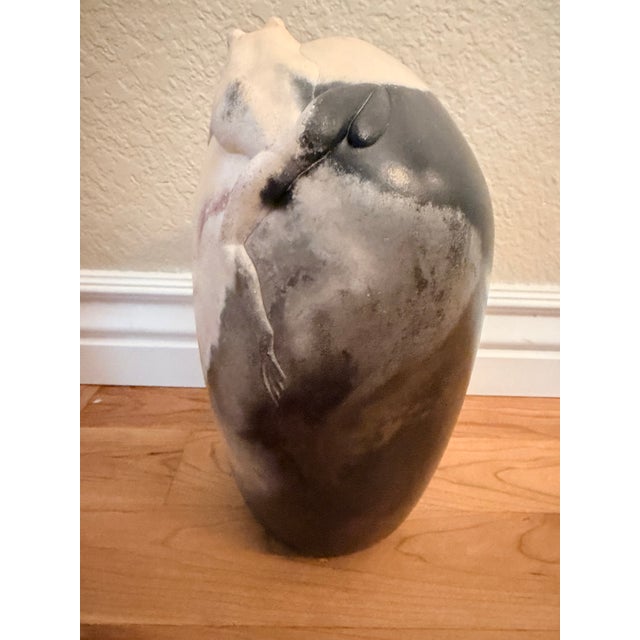 Mid-Century Modern Leland Miyano Signed 1984 Kauai Ceramic Vase With Sculpted Frog, Pit/Saggar Fired For Sale - Image 3 of 6
