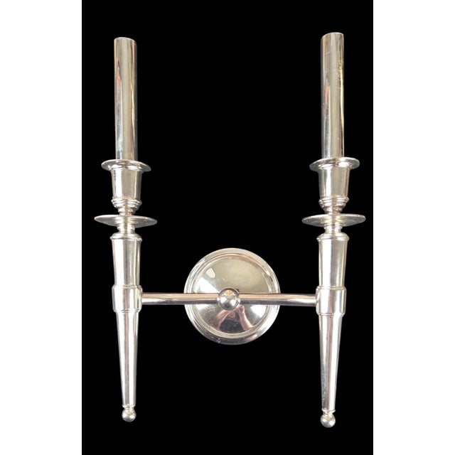 Early 21st Century Hudson Valley Abington Polished Nickel Double Candle Wall Sconces - Pair For Sale - Image 5 of 8