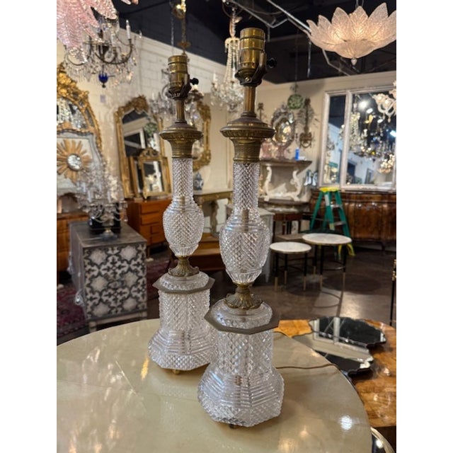 Traditional Pair of French Cut Crystal Lamps For Sale - Image 3 of 5