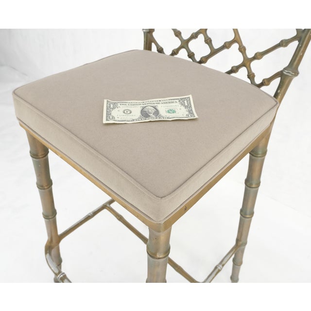 Arthur Court Cast Aluminum Faux Bamboo Bar Stools New Alcantera Fabric Upholstery - Set of 3 For Sale - Image 4 of 12