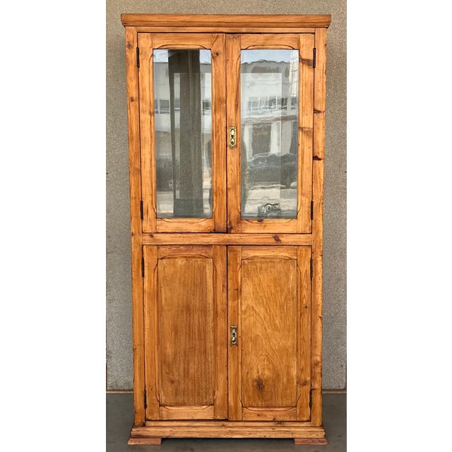 19th Century Large Cupboard or Bookcase with Glass Vitrine, Pine, Spain Restored For Sale - Image 16 of 18