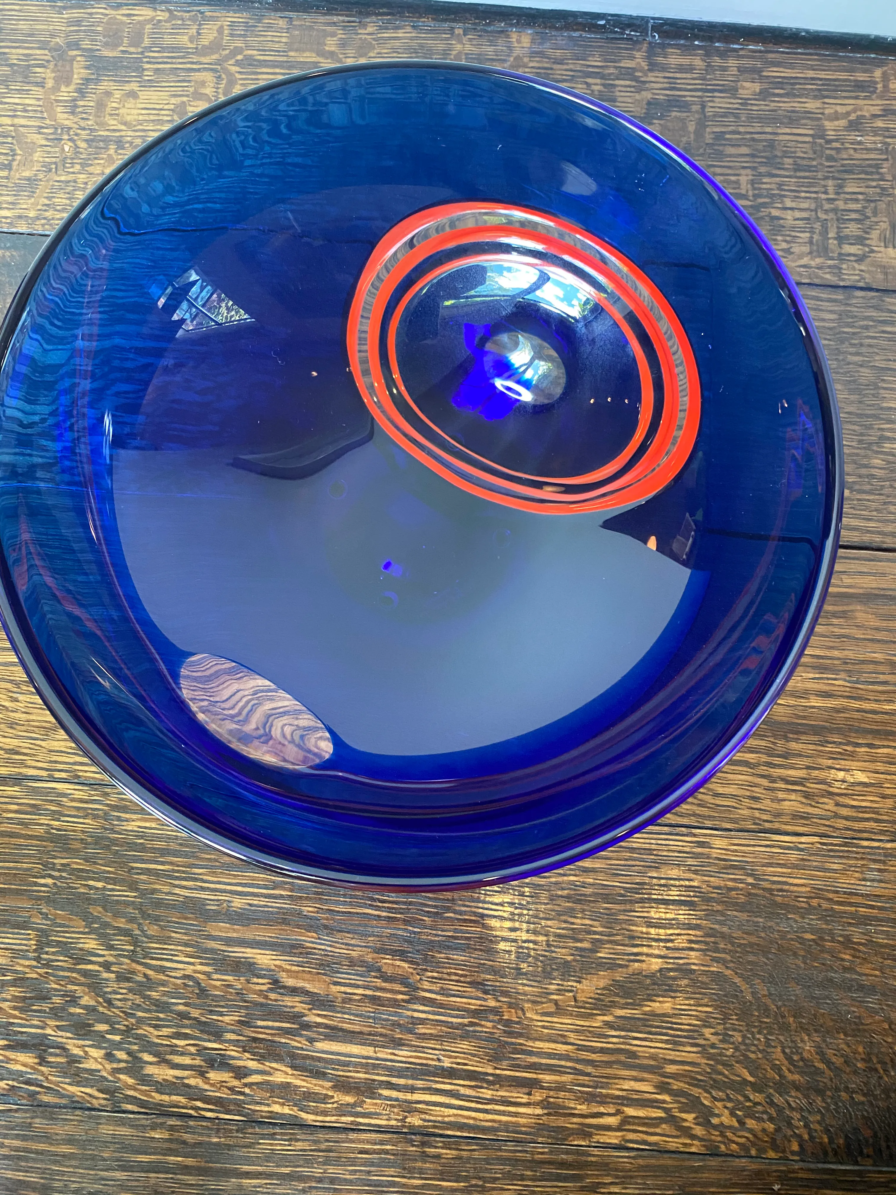 MURANO ARCHIMEDE SEGUSO ムラノ ブルー グラス Archimede Seguso Murano for Tiffany Blue Art Glass Bowl With Cut