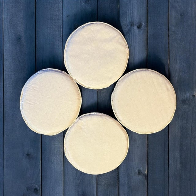 Vintage Handwoven Greek Wool Chair Cushions-Set of 4-Floral Round Folk Art-Pads For Sale - Image 6 of 10