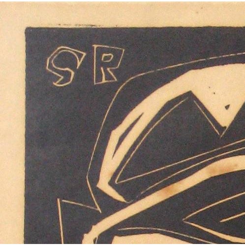 This mid 20th century linoleum block print is by Puerto Rican Modernist artist Santos Rene Irizarry (1934-1997). He...