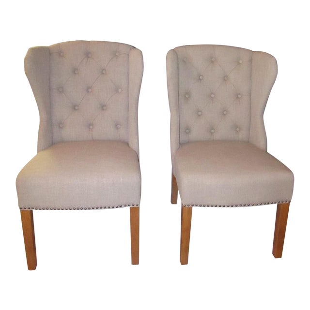 Arhaus "Greyson" Tufted Upholstered Dining Side Chairs a Pair Chairish