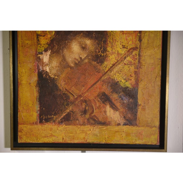 2000 - 2009 Michel Chemin, Woman with Violin, Partita in D Minor, 2003, Oil on Canvas For Sale - Image 5 of 7