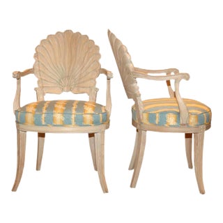 Pair of Carved Shell Arm Chairs Attrib. To Andre Groult For Sale