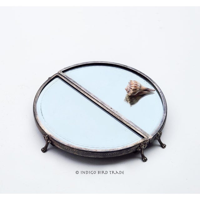 Vintage Ornate Footed Mirrored Plateau This elegant two-piece plateau features a faceted beveled edge and an ornate...