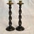 Pair of English oak barley twist candle sticks with removable brass candle cup holders.