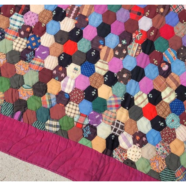 19th C Wool Chaliss Mini Pieced Honey Comb Quilt For Sale In Los Angeles - Image 6 of 9