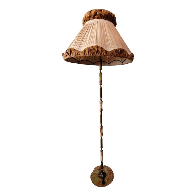 Floor Lamp with Fabric and Velvet Lampshade, 1950s For Sale