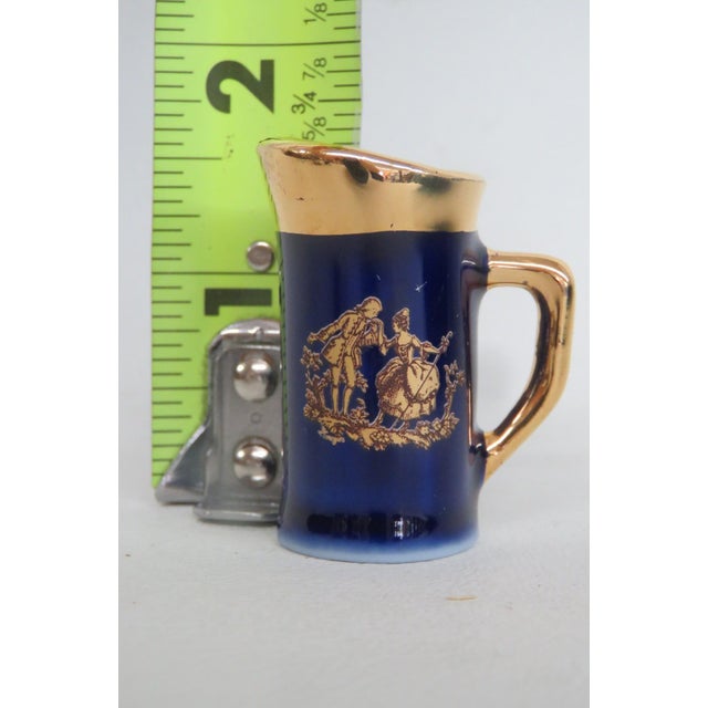 Blue Limoges France Blue Miniature Porcelain Pitcher Gold Couple Courting Cameo 4811b For Sale - Image 8 of 12