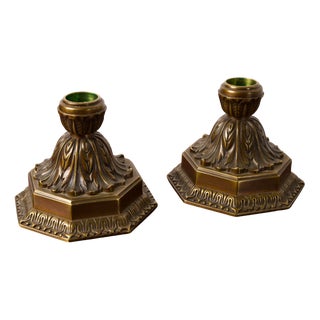 Large Art Deco Bronze Candleholders, 1930s, Set of 2 For Sale