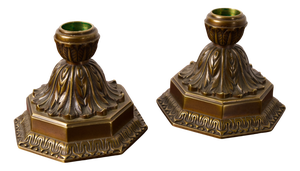 Large Art Deco Bronze Candleholders, 1930s, Set of 2