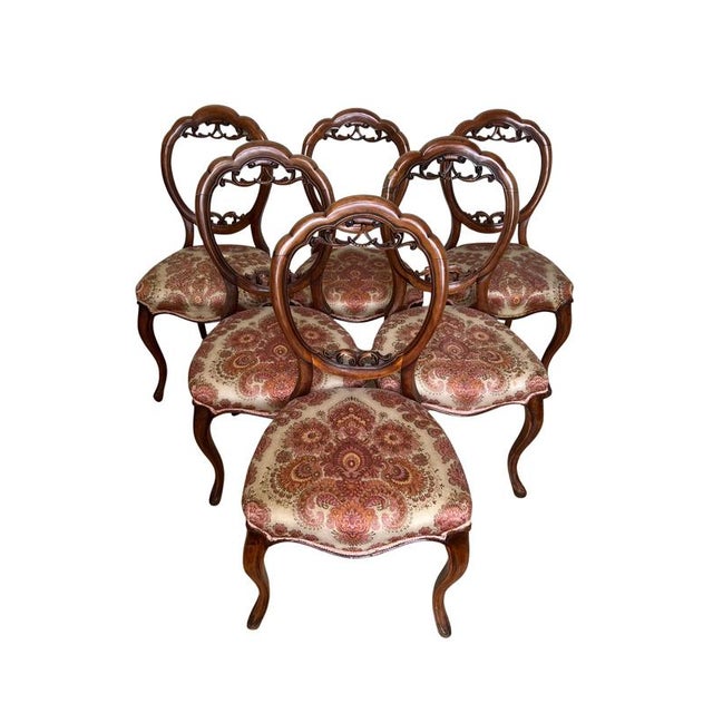 Brown Victorian Carved Walnut Dining Chairs, Set of 6 For Sale - Image 8 of 8