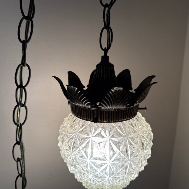 Vintage Italian Style Pineapple Cut Glass Pendant Light For Sale - Image 11 of 12