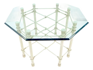 Octagon Shape 3/4" Glass Top White Wrought Iron Base Dining Center Table