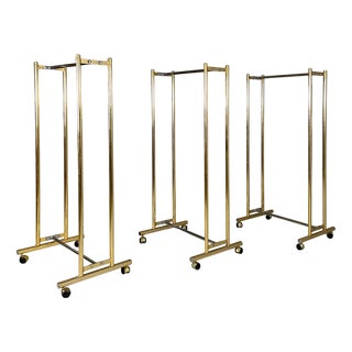 Italian Modern Metal Coat Racks in Gold and Silver Finish with Casters, 1980s, Set of 3 For Sale