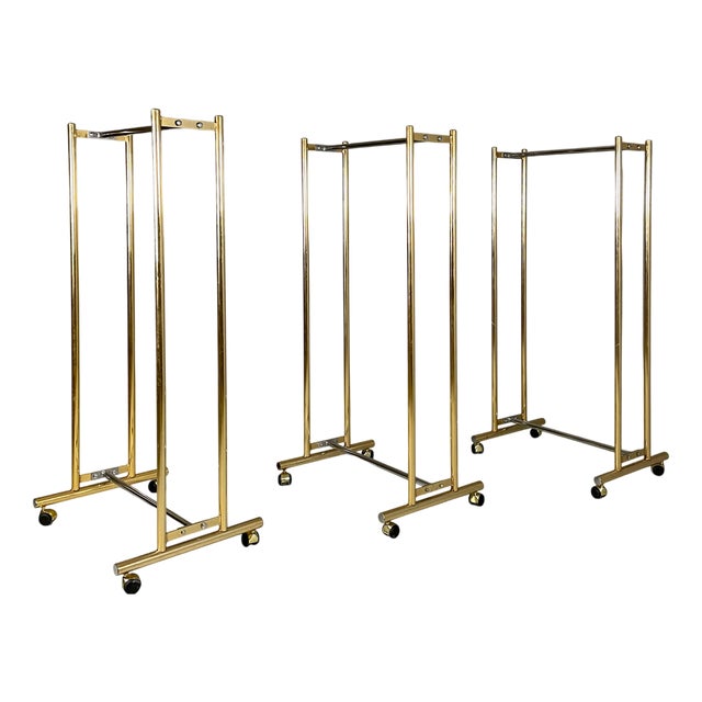 Italian Modern Metal Coat Racks in Gold and Silver Finish with Casters, 1980s, Set of 3 For Sale