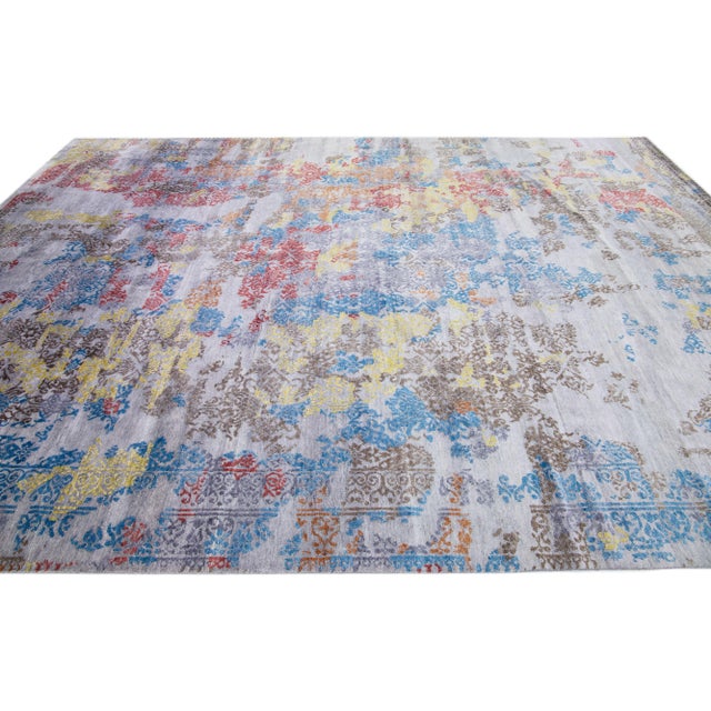 2010s 2010s Handmade Wool & Silk Rug With Multicolor Abstract Design For Sale - Image 5 of 7