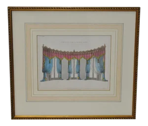 Traditional Interior Design Hand Colored Engraving "Gothic Room Curtains" c.1826