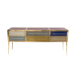 Italian Sideboard in Solid Wood with Colored Glass, 1950s