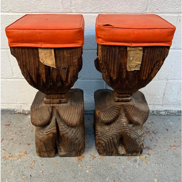 Hand-Carved Mid-Century Witco Tiki Bar and Stool Set, 3 Pieces For Sale - Image 12 of 17