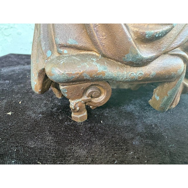 Antique Neoclassical Seated Woman Spelter Sculpture With Aged Patina For Sale - Image 9 of 10