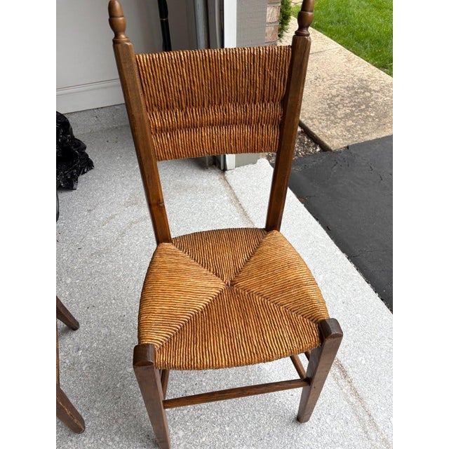 Antique Pine Farm Table With Drawer With Set of 4 - 1870s French Wicker Chairs For Sale - Image 9 of 10